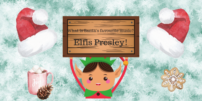 elf jokes for kids, elf holding a sign with a joke on it
