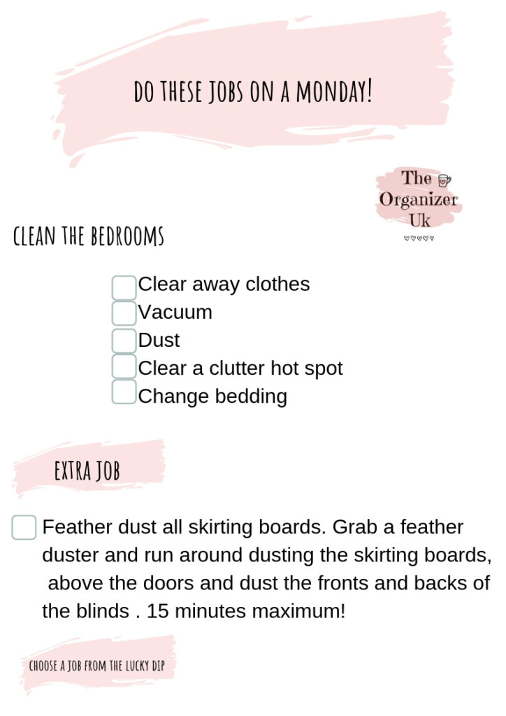 Housekeeping checklist, Mondays jobs!