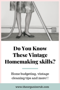 Vintage homemaking skills, 50's woman vacuuming