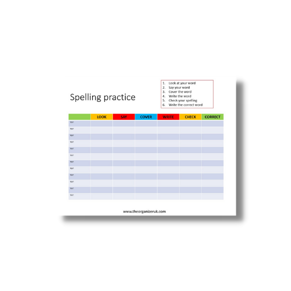 spellings practice sheet