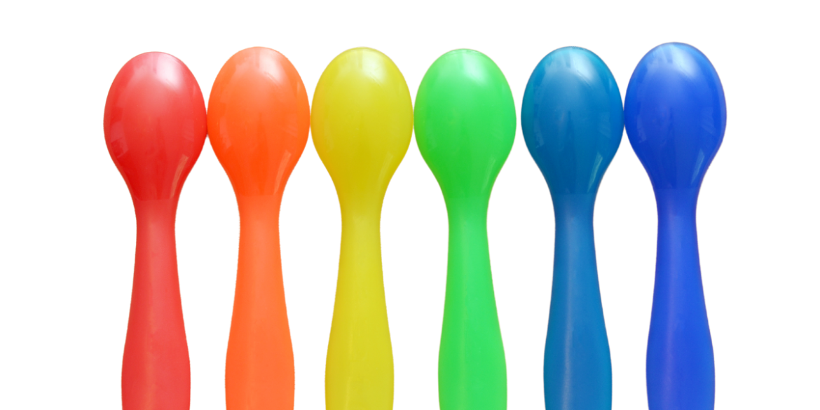 six multicoloured spoons 