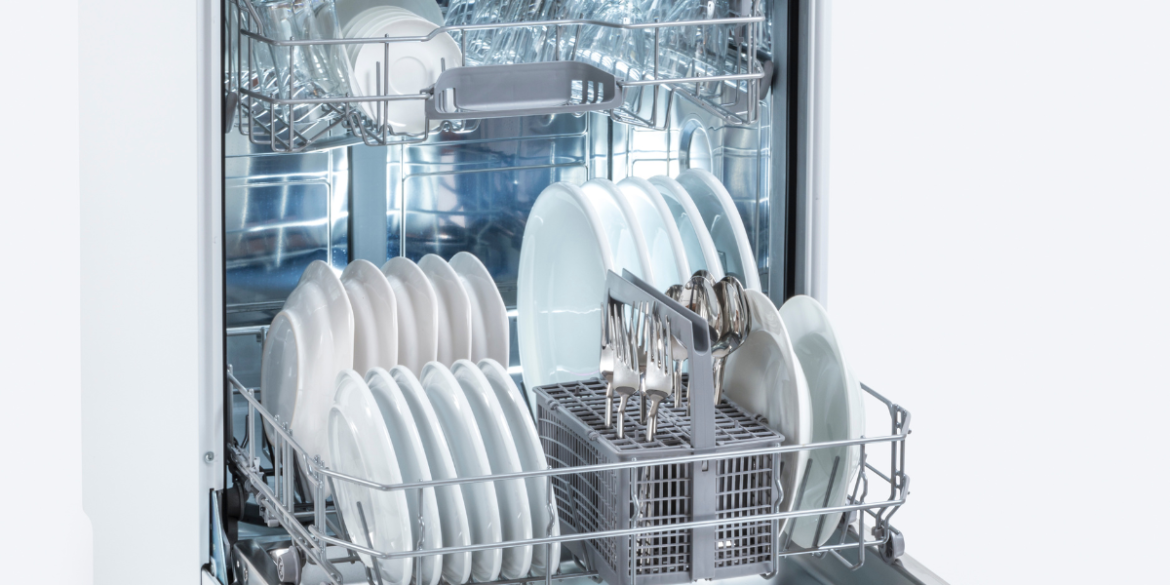 dishwasher with clean dishes  