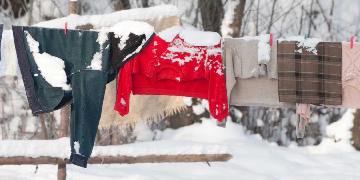 clothes drying in the winter outside in the snow