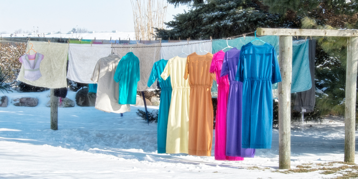 clothes drying in the winter outside in the snow 