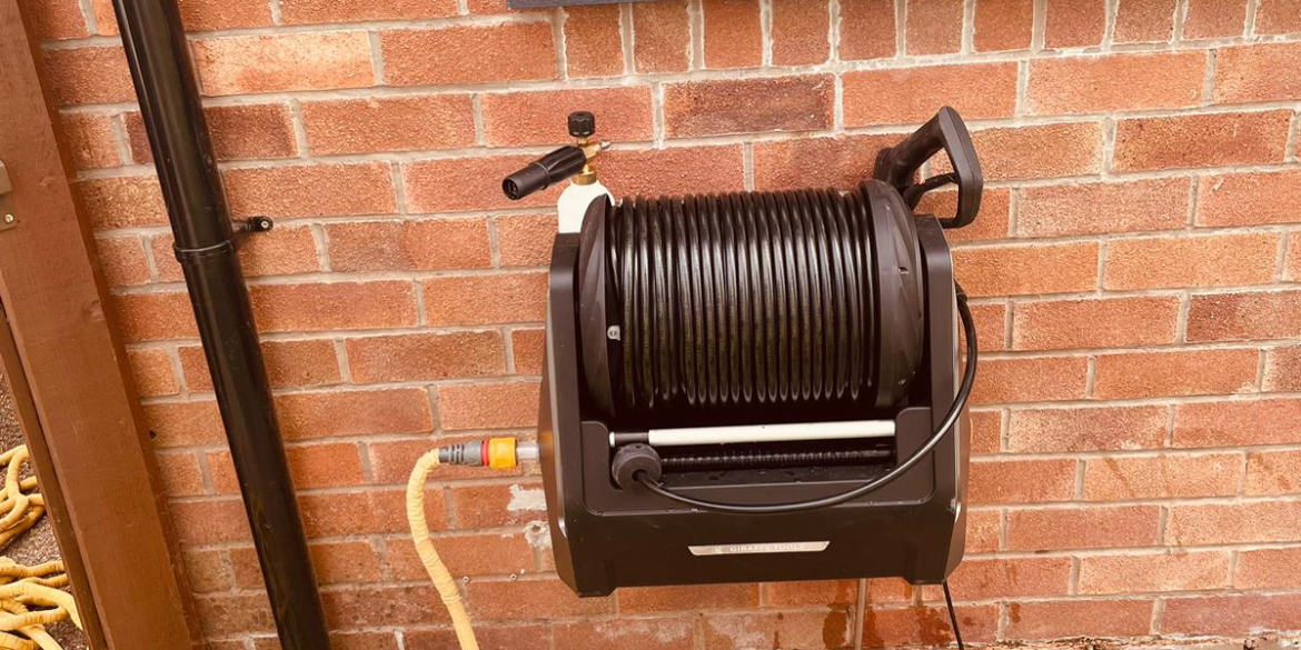 Grandfalls wall mounted pressure washing hose reel