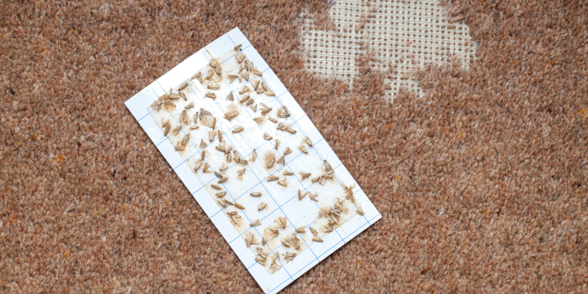 carpet moths in a trap with moth eaten carpet